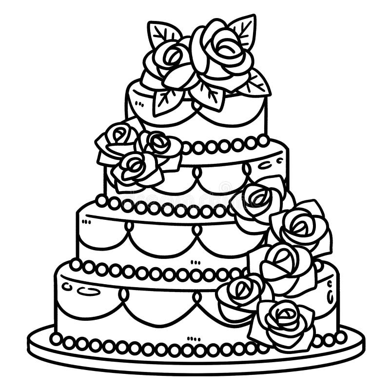 Wedding cake isolated coloring page for kids stock vector