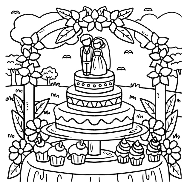 Premium vector wedding cake coloring page for kids