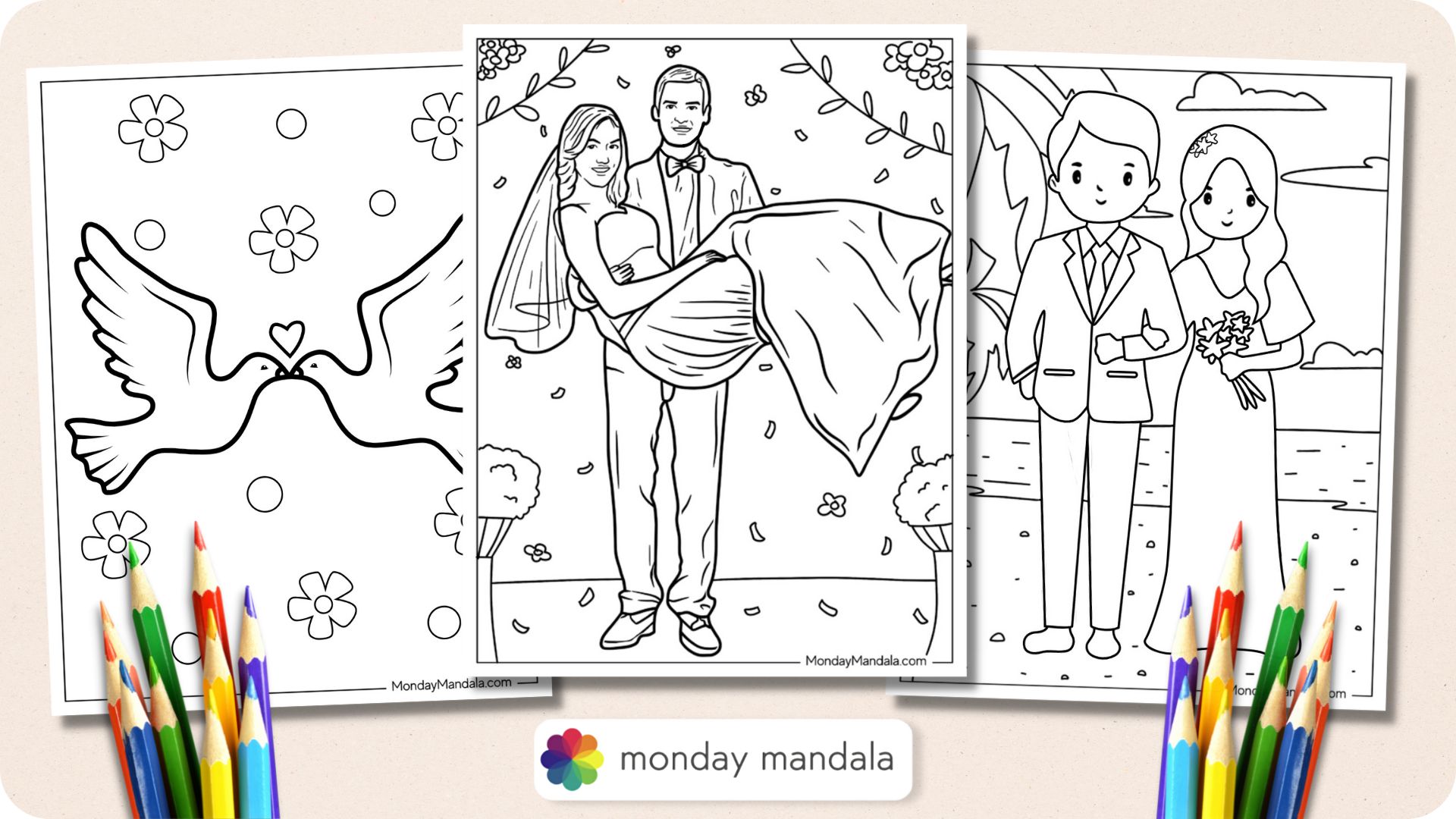 Wedding coloring pages free pdf printables