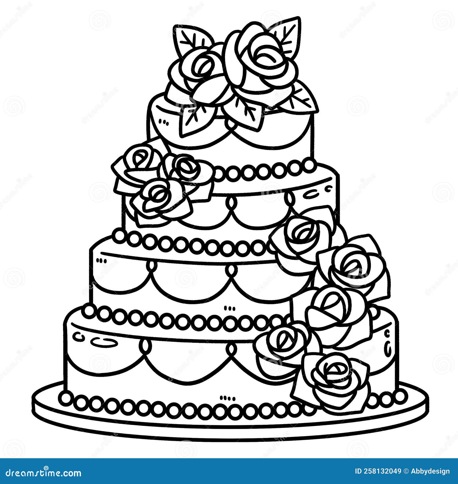 Wedding cake isolated coloring page for kids stock vector