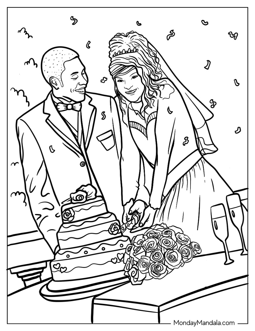 Wedding coloring pages free pdf printables