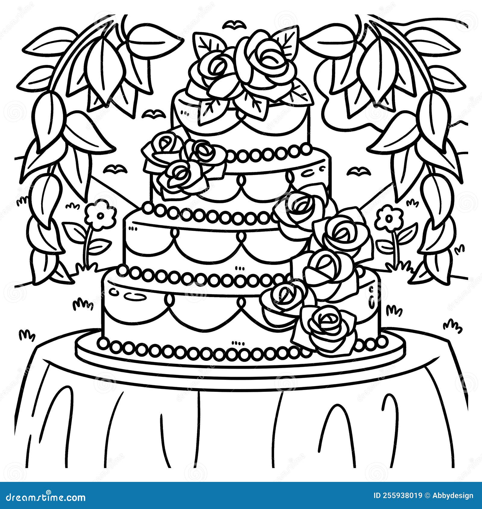 Wedding cake coloring page for kids stock vector