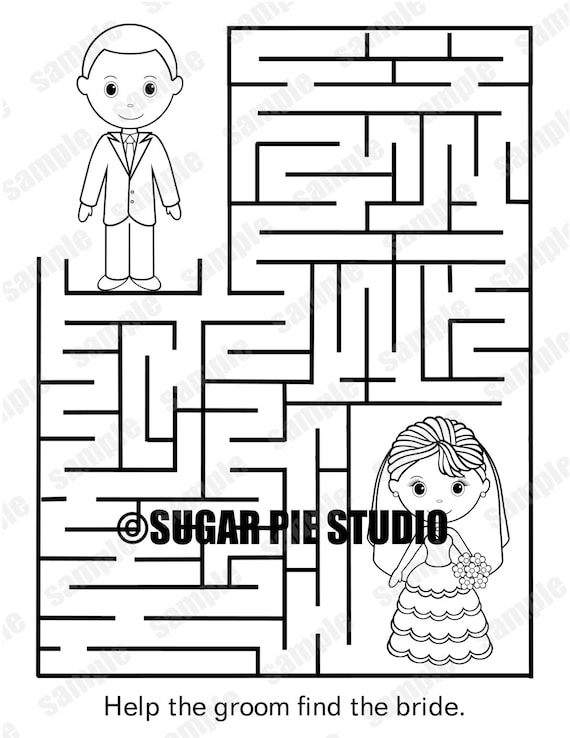 Wedding coloring page pages kids table activity favor colouring sheet placemat instant download do it yourself pdf file