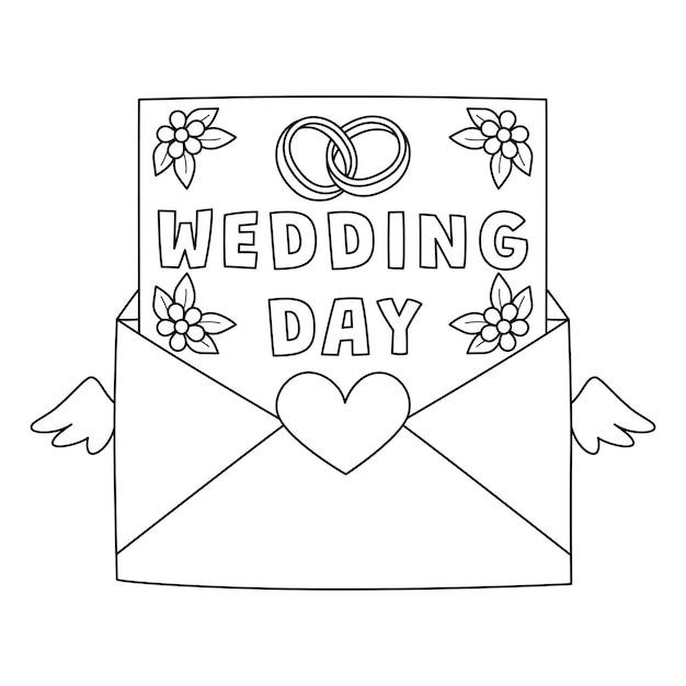 Premium vector wedding day letter isolated coloring page