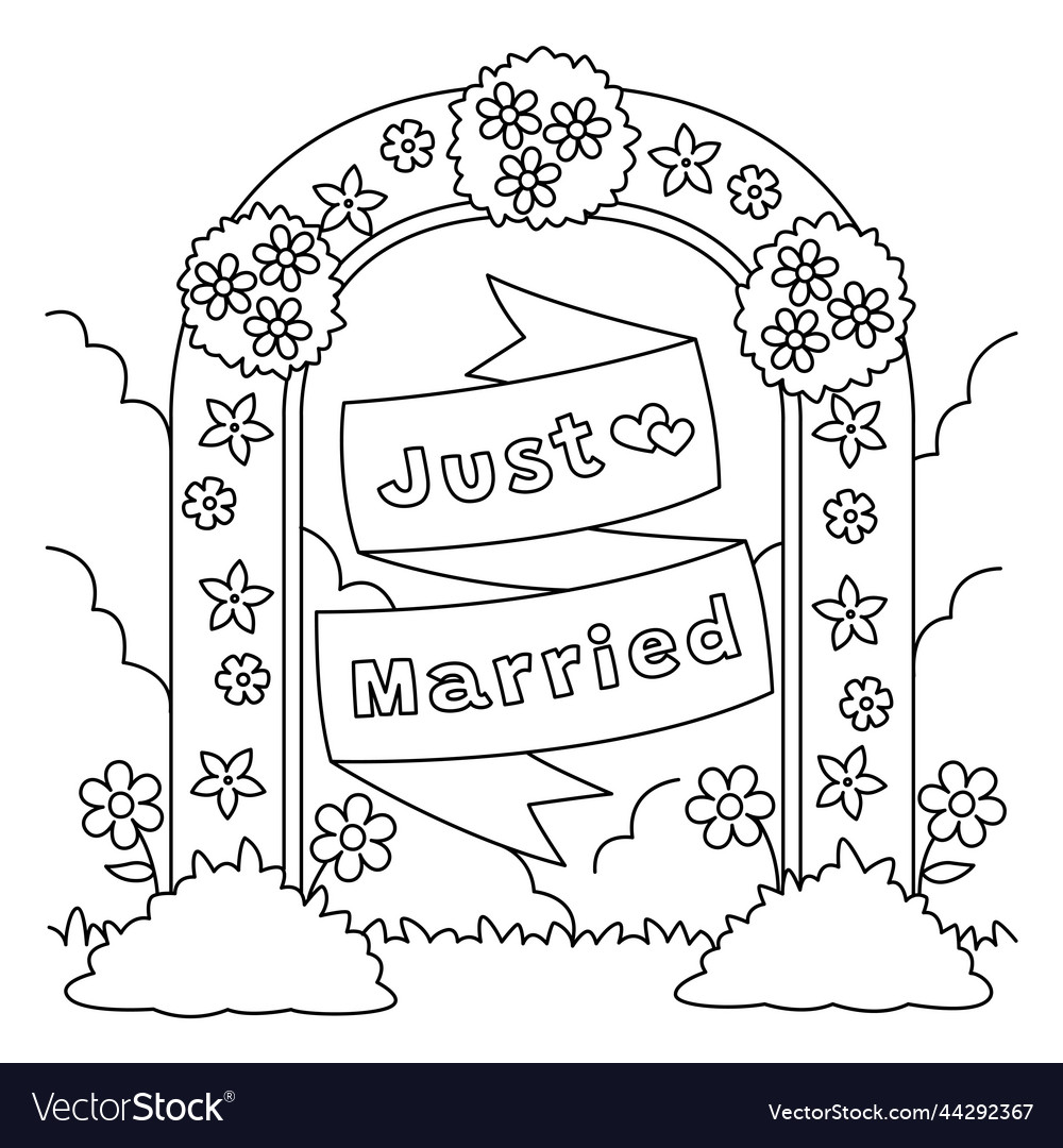 Wedding just married flower arch coloring page vector image