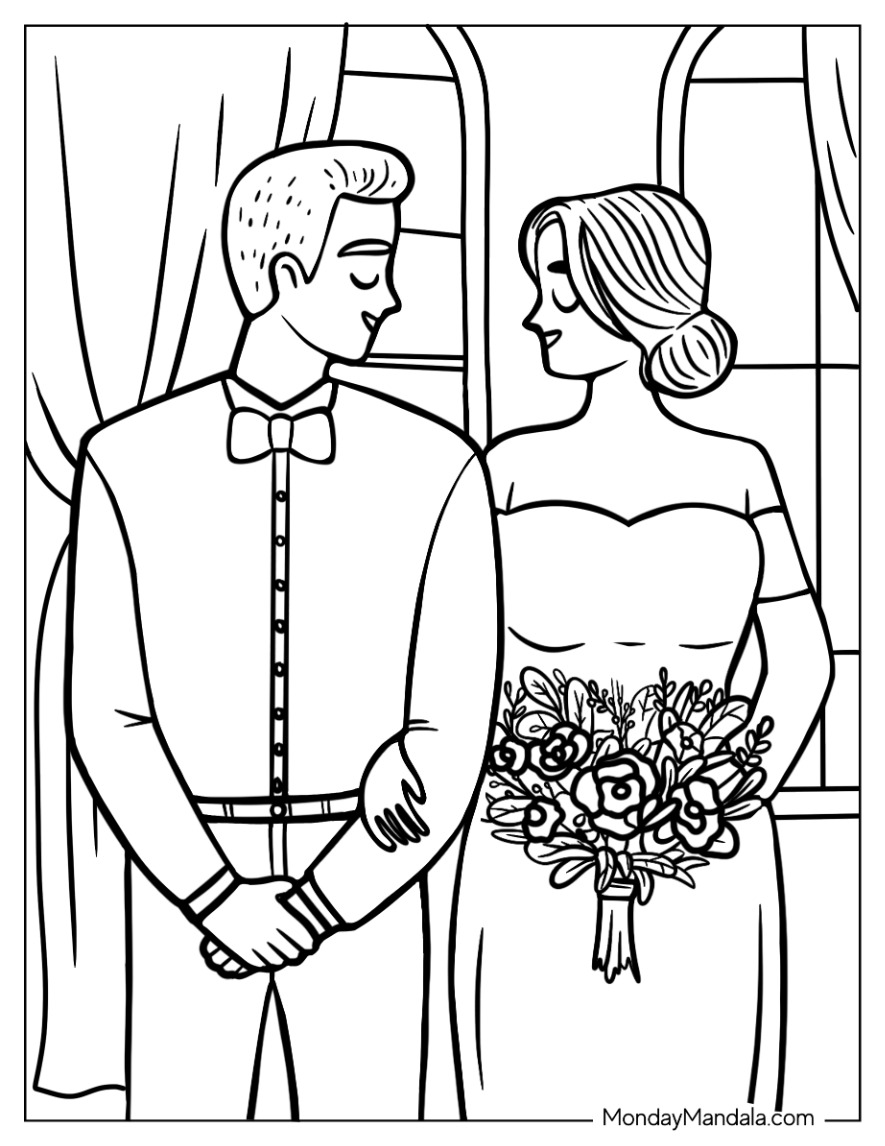 Wedding coloring pages free pdf printables