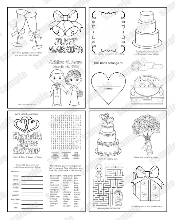 Mini printable personalized wedding coloring activity book favor kids x pdf or jpeg template