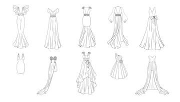 Premium vector coloring page modern and classic dresses