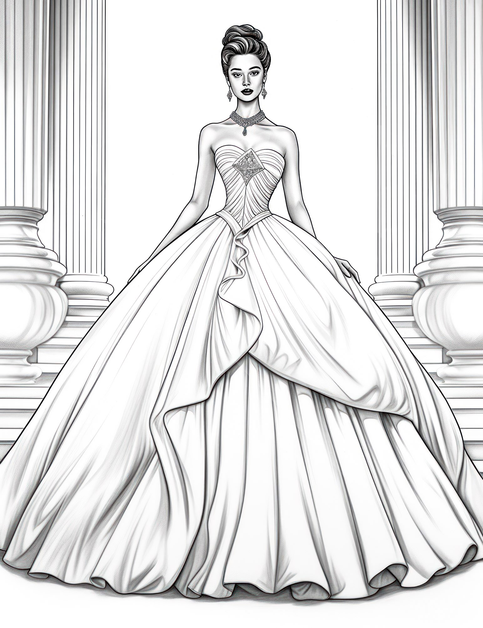 Stunning dress coloring pages for kids and adults