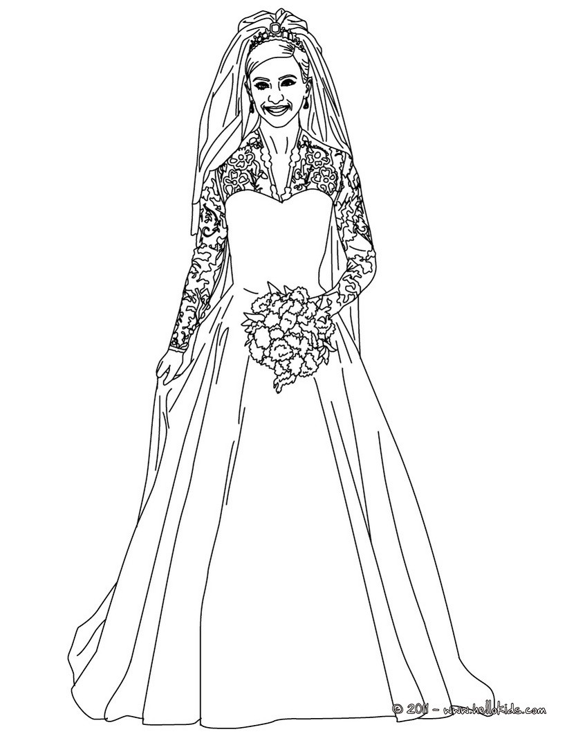 Kate middletons royal wedding dress coloring pages