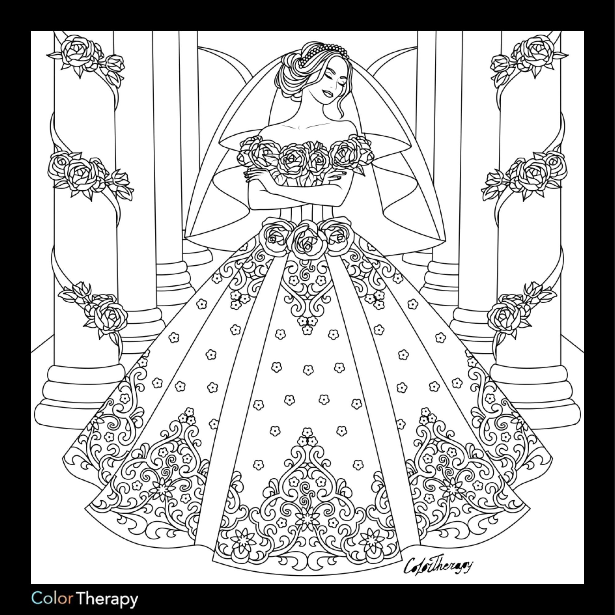 Cream wedding dresses wedding coloring pages adult coloring pages coloring pages for girls