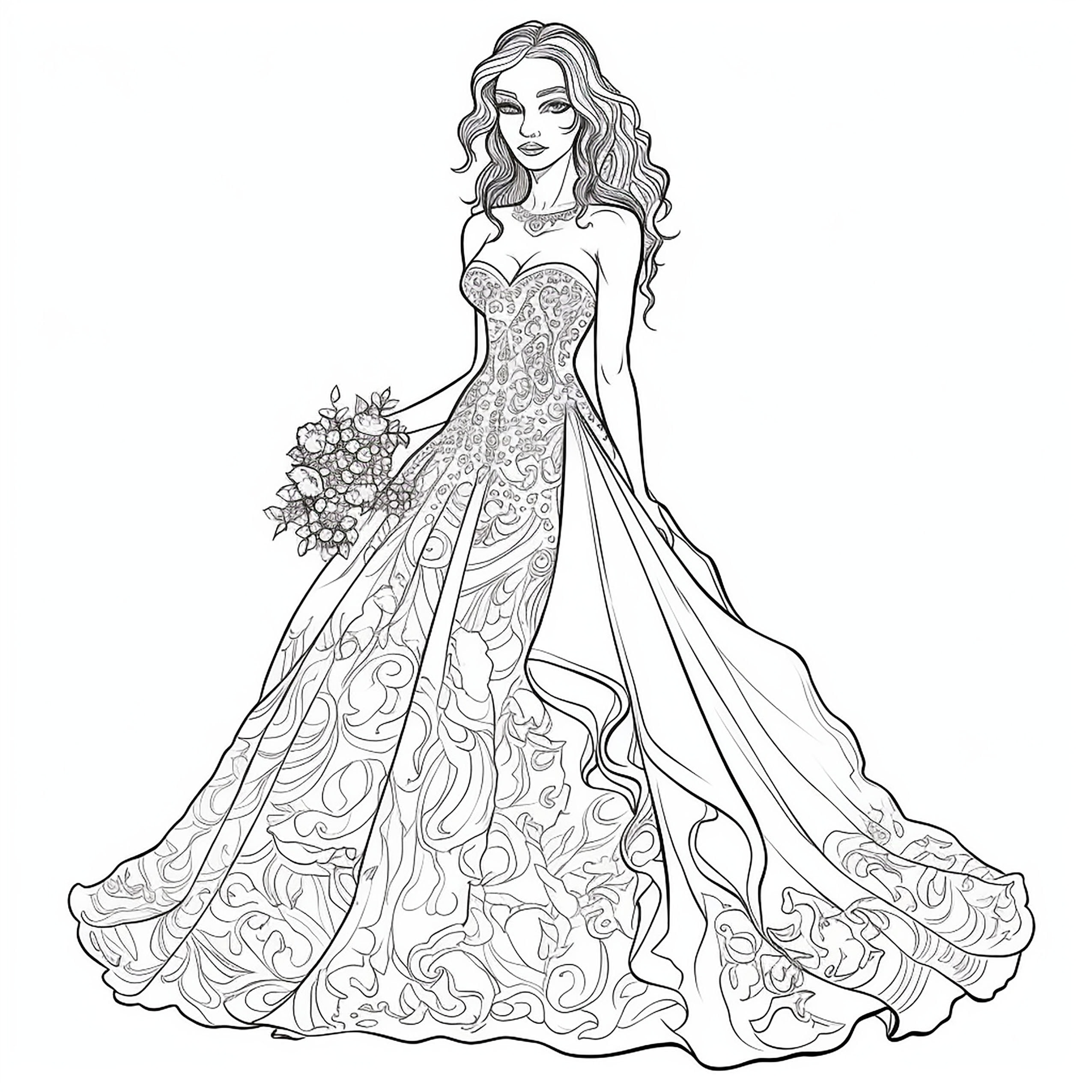 Coloring pages wedding gowns