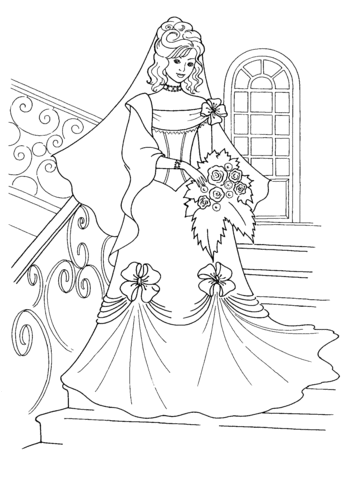 Princess in a wedding dress coloring page free printable coloring pages