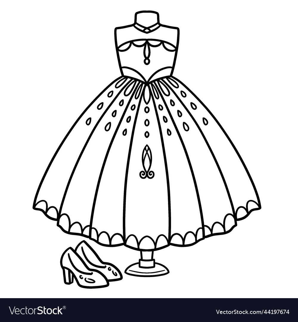 Wedding gown isolated coloring page for kids vector image