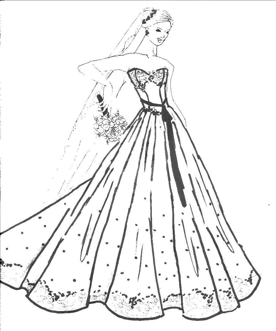 Online coloring pages coloring pagegirl in wedding dress with flowers wedding dresses coloring books for children