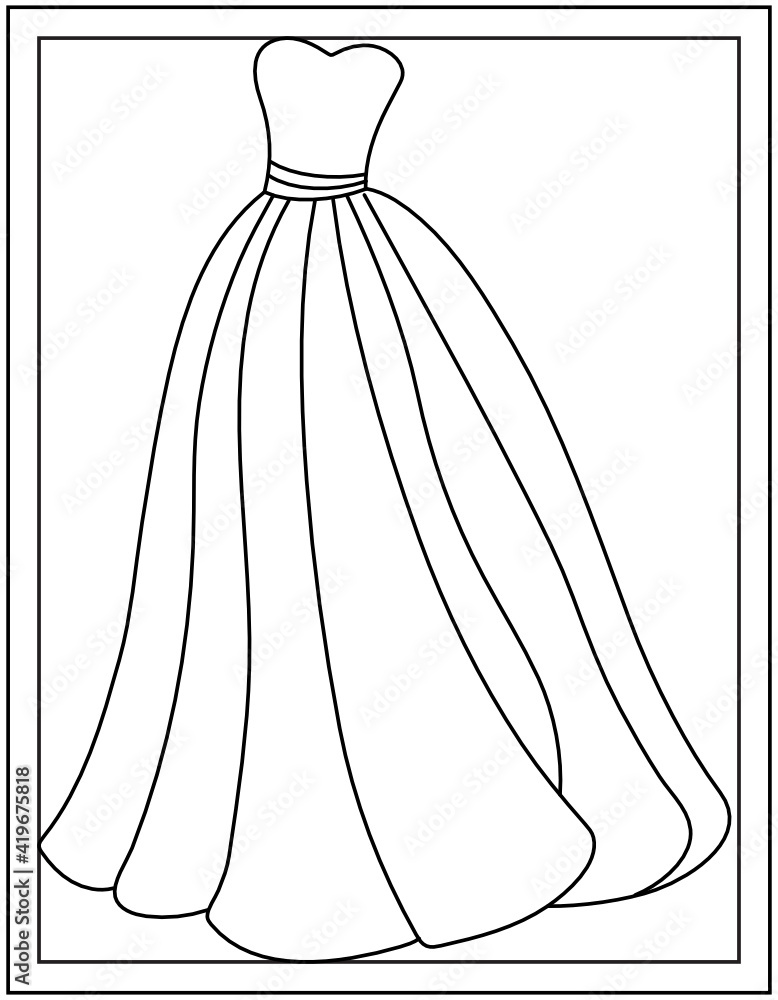 Maxi dress coloring page design template vector