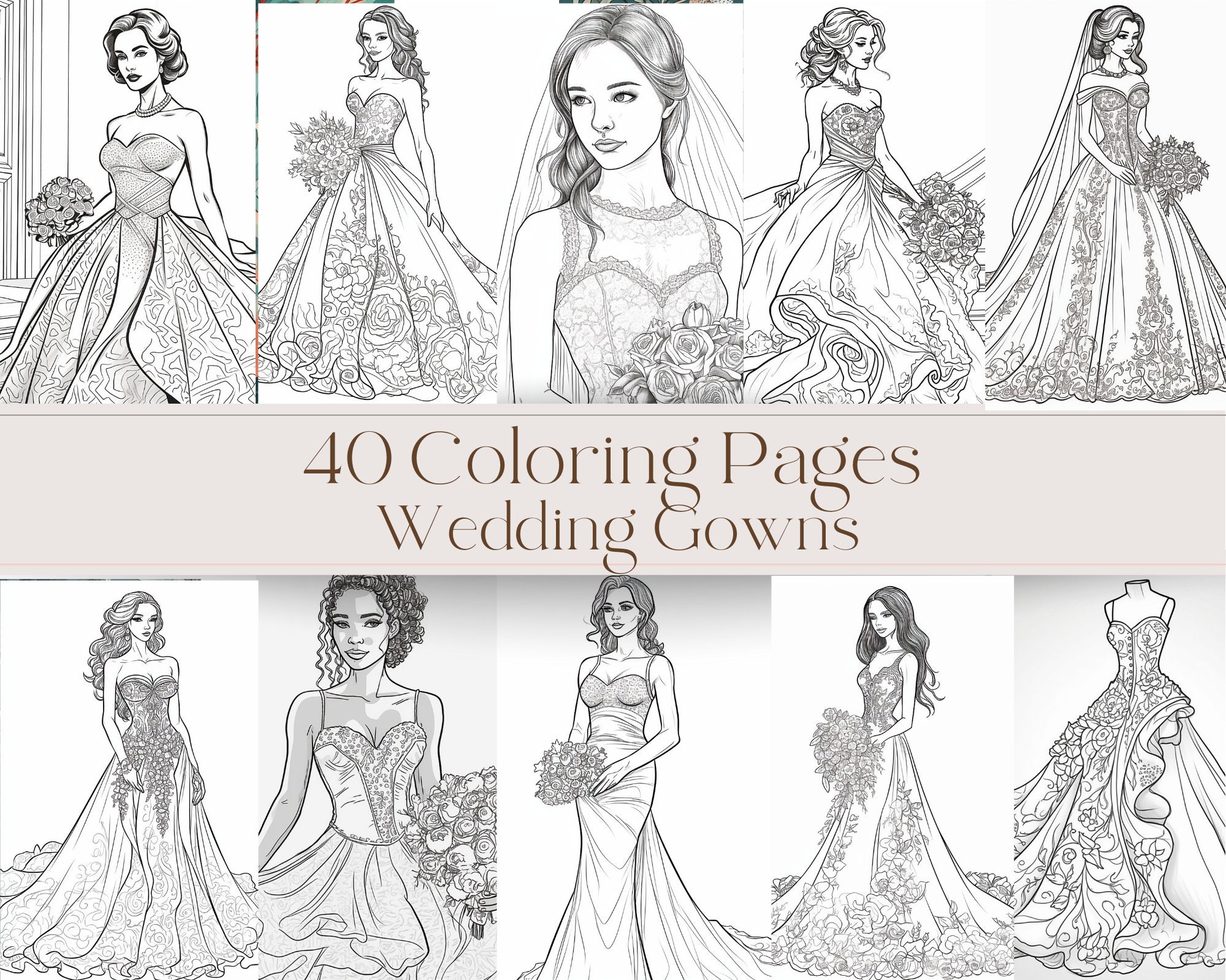 Coloring pages wedding gowns