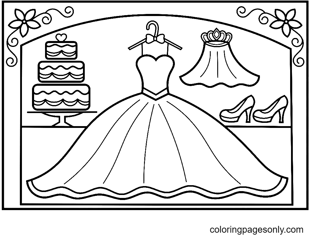 Wedding dress for kid coloring page