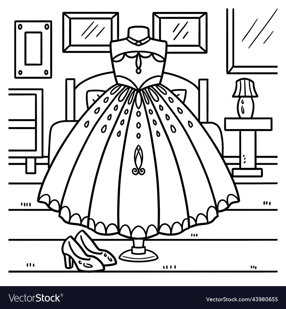 Wedding gown coloring page for kids royalty free vector