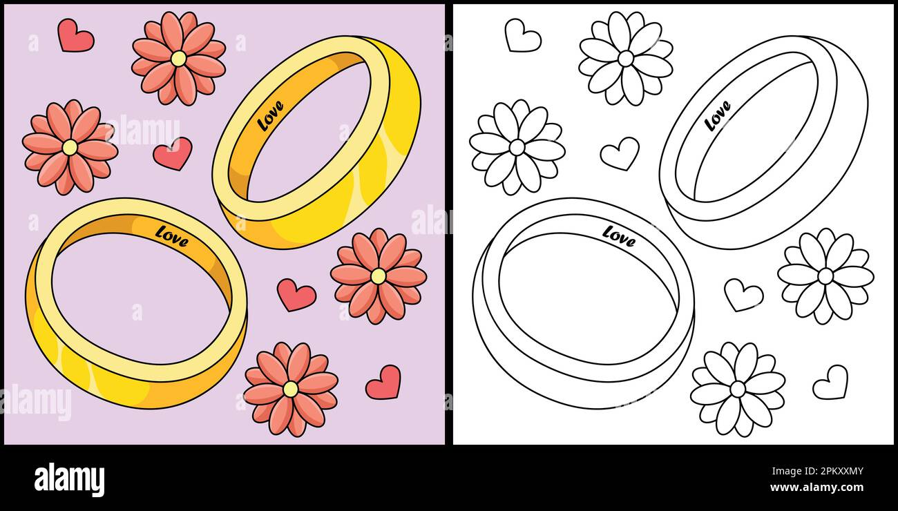 Wedding rings coloring page colored illustration stock vector image art