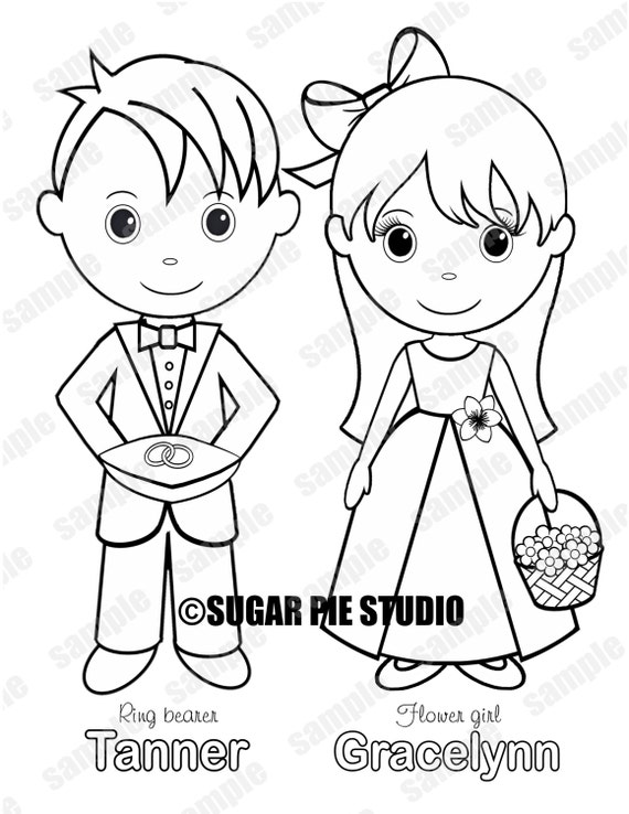 Personalized printable flower girl ring bearer wedding party favor childrens kids coloring page book activity pdf or jpeg file