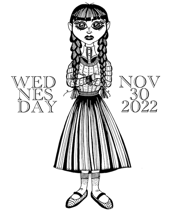 Wednesday addams coloring page goth girl adult coloring page instant download