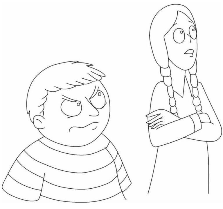 Disgruntled pugsley and wednesday coloring page