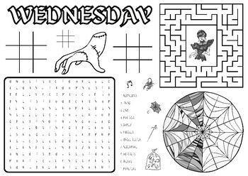 Wednesday addams family a colouring page activity game page tpt
