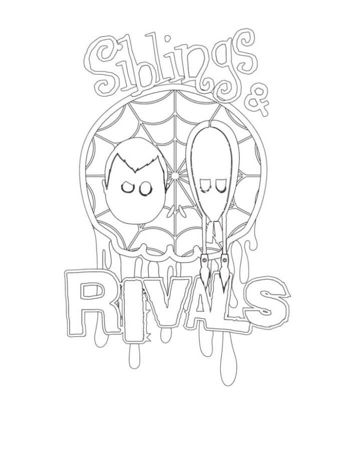 Pugsley and wednesday faces coloring page