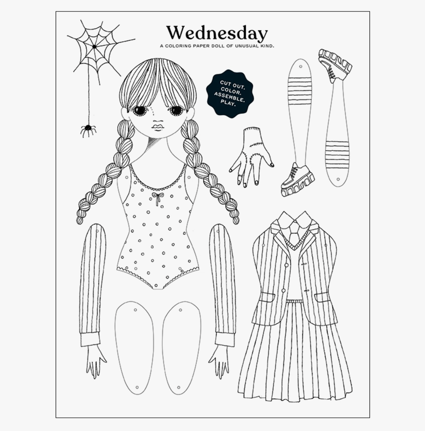 Wednesday paper doll coloring sheet