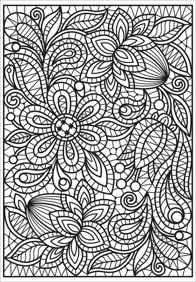 Vector coloring book for adults embroidery lace flowers and leaves on an openwork grid decor for wedding postcards stained stock vector