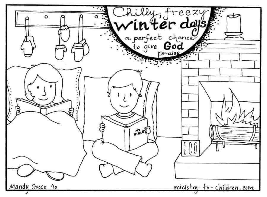 Winter coloring pages for christian kids or sunday school