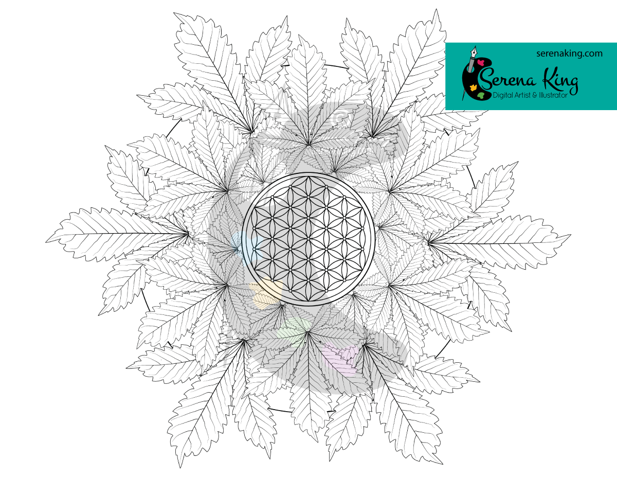 Cannabis mandala coloring page â serena king