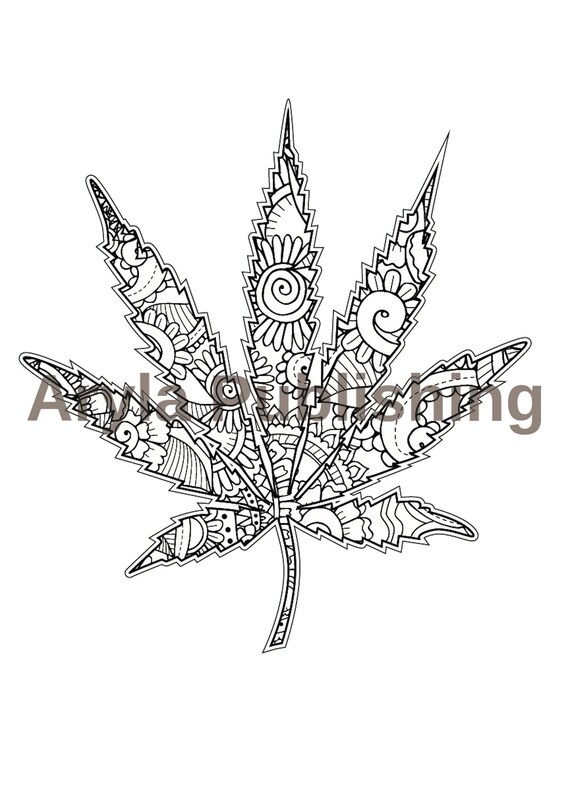 Cannabis leaf weed plant coloring page printable colouring page adult color sheet instant download