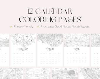 Monthly calendar coloring pages adult coloring pages stress relieve art therapy standing calendar download now