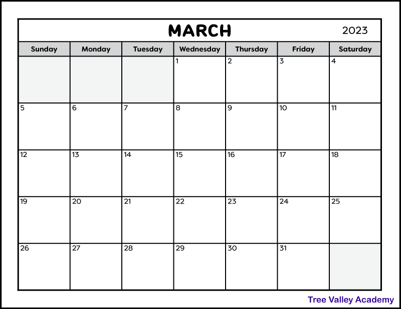 Calendar worksheet for march