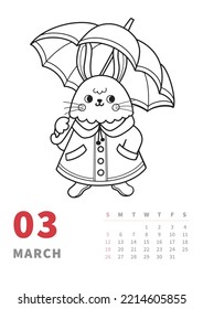 March calendar vertical page bunny stock vector royalty free