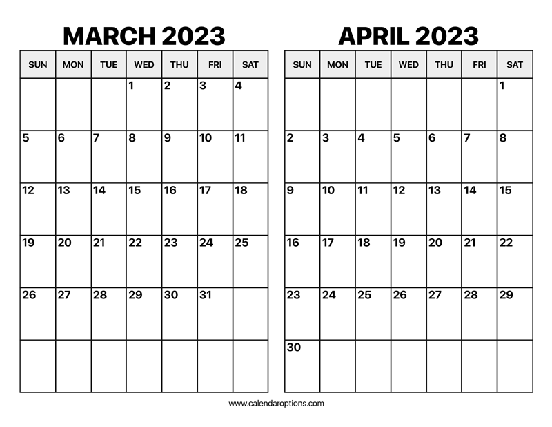 March and april calendar â calendar options