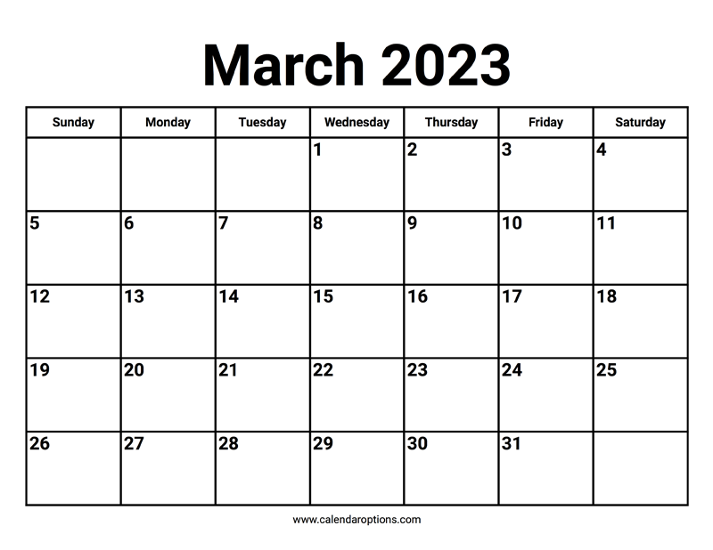 March calendar â calendar options