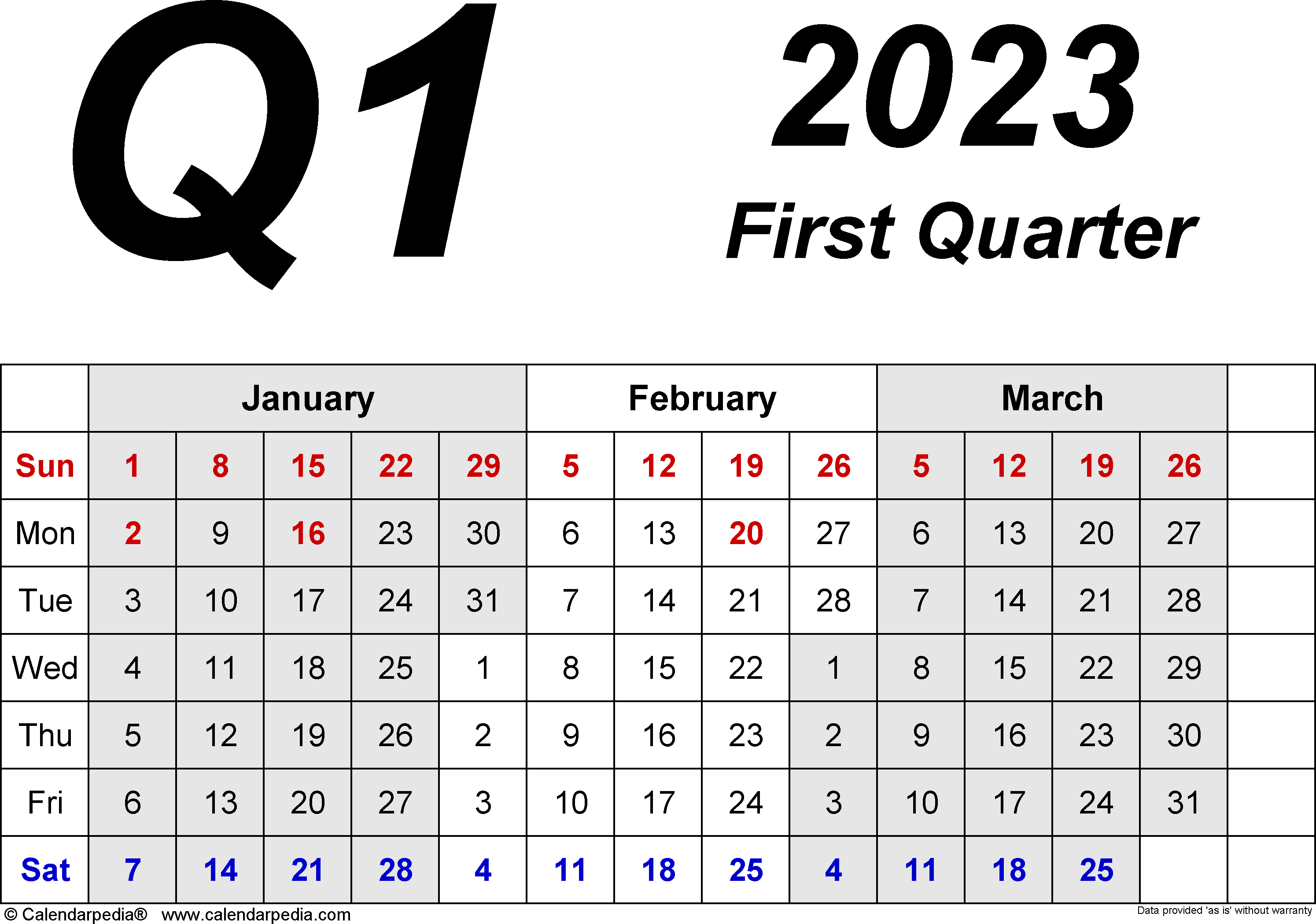 Quarterly calendars