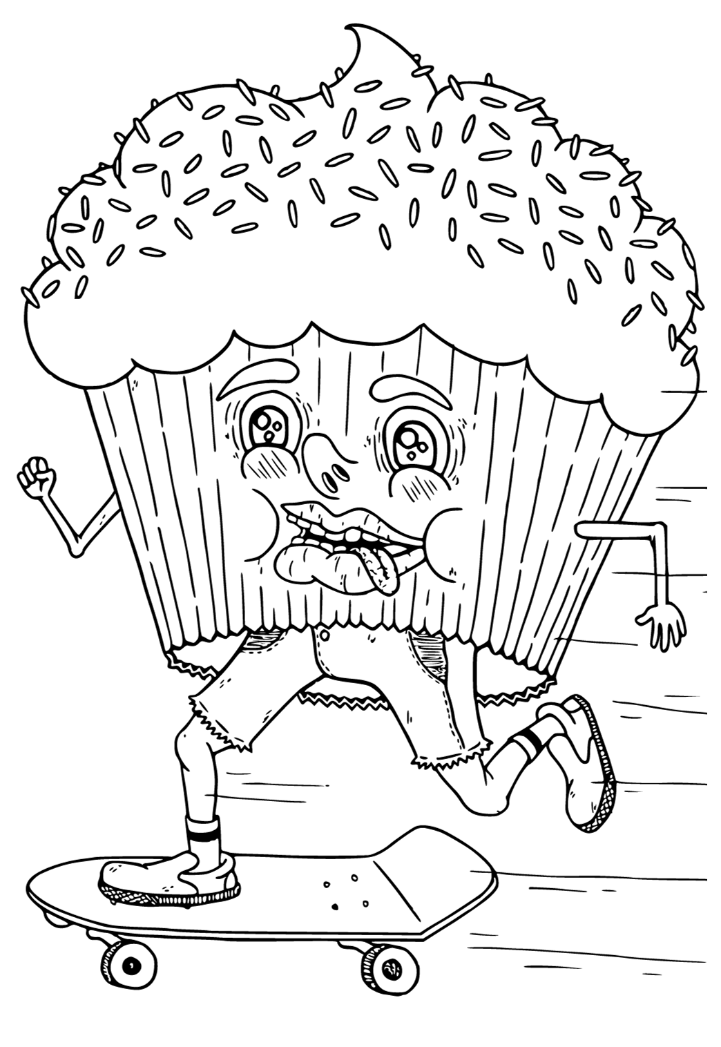 Free printable weird cupcake coloring page for adults and kids