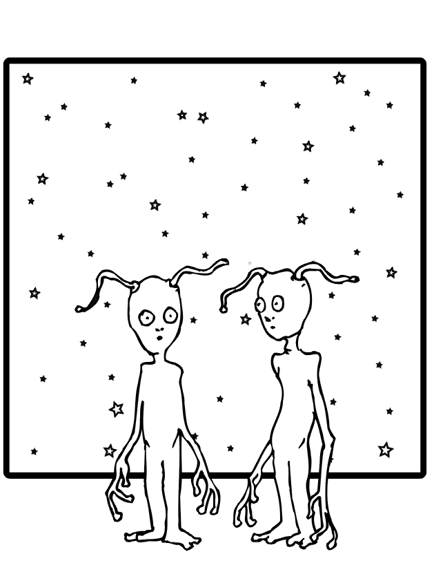 Alien coloring page two weird looking aliens