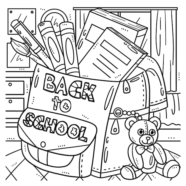 Premium vector back to school bag isolated coloring page for kids