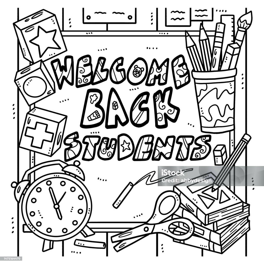 Back to school wele back students coloring page stock illustration