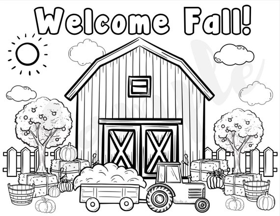 Fall coloring page harvest time farm hayride thanksgiving