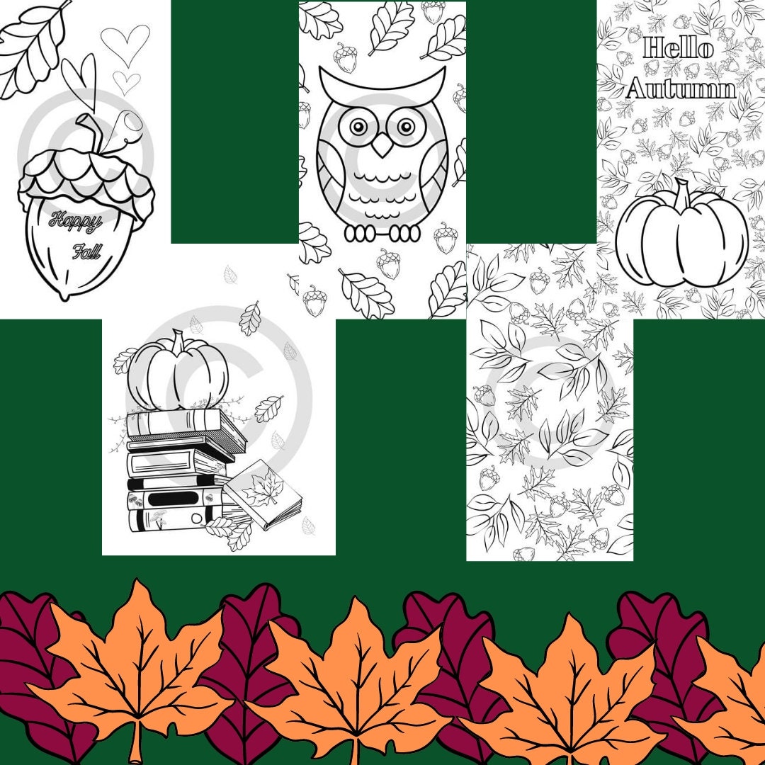 Fall coloring pages assortment digital download autumn coloring pages acorn books pumpkins autumn