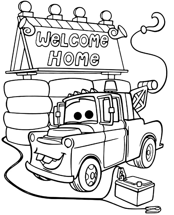 Printable cars cartoon coloring sheet for children