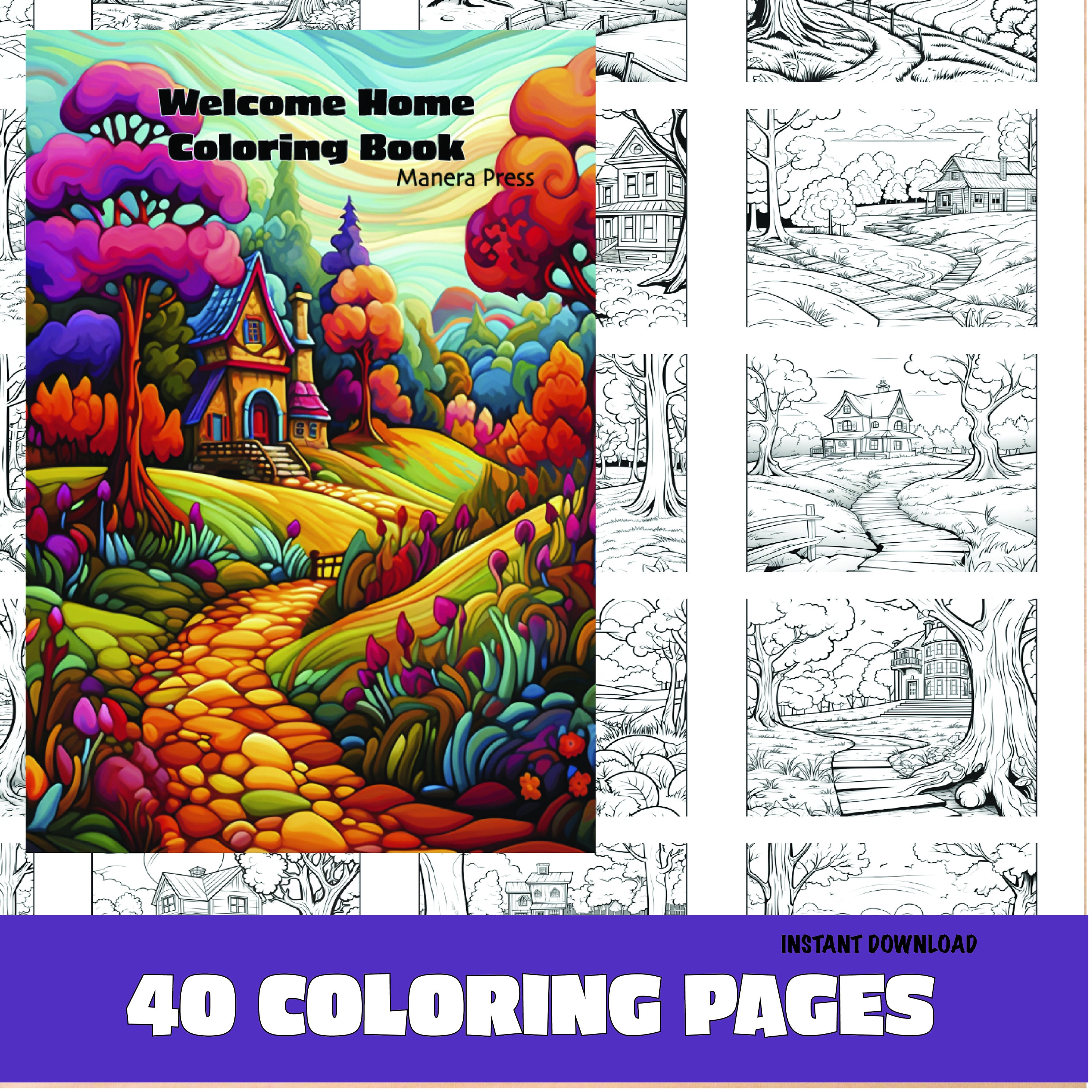 Wele home coloring book illustrated by anne manera instant download