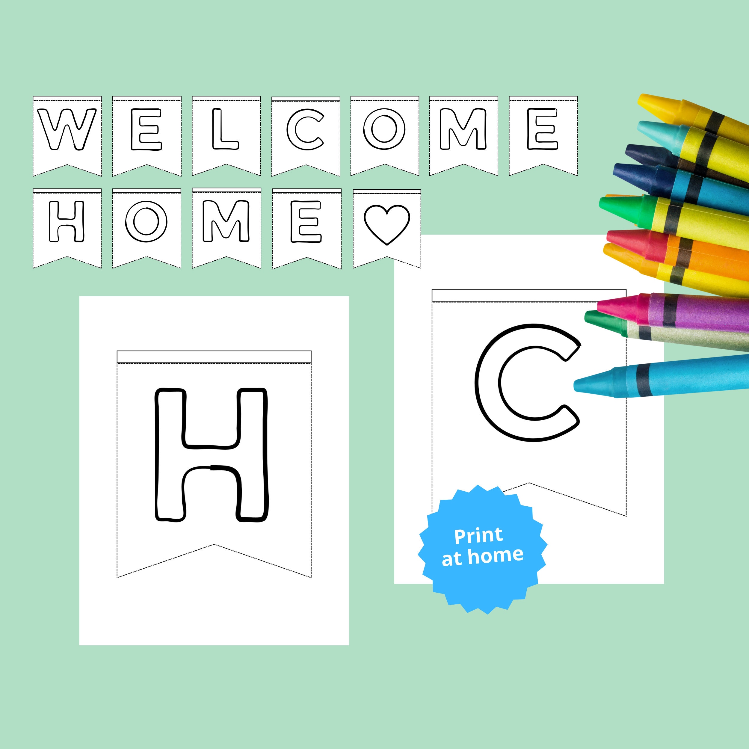 Diy wele home banner coloring pages digital file print at home