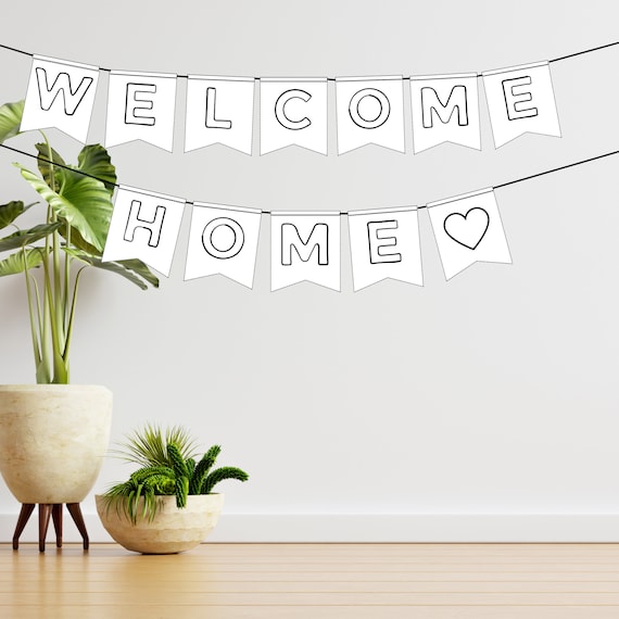 Diy wele home banner coloring pages digital file print at home